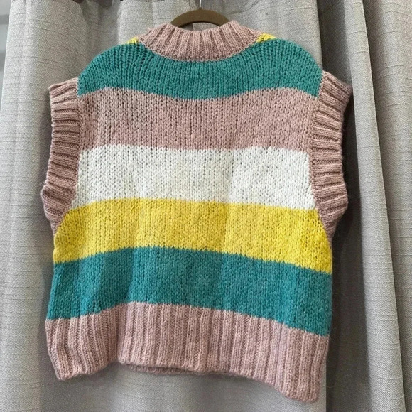 Zara Striped Chunky Sweater Vest Womens Size Medium - Picture 3 of 8